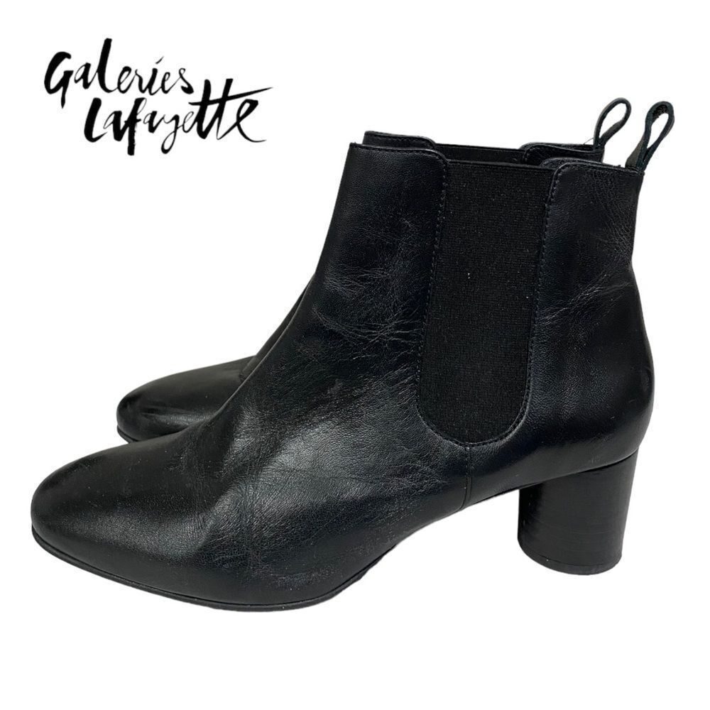 Galeries Lafayette Paris French Black Leather Women's Ankle Boots Booties 41